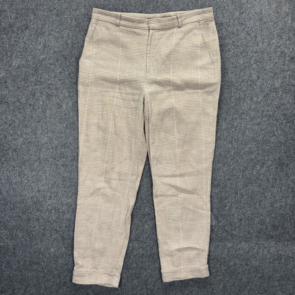 Lauren Ralph Lauren Linen Blend Pants Womens 4 Tan Houndstooth Plaid Office Work